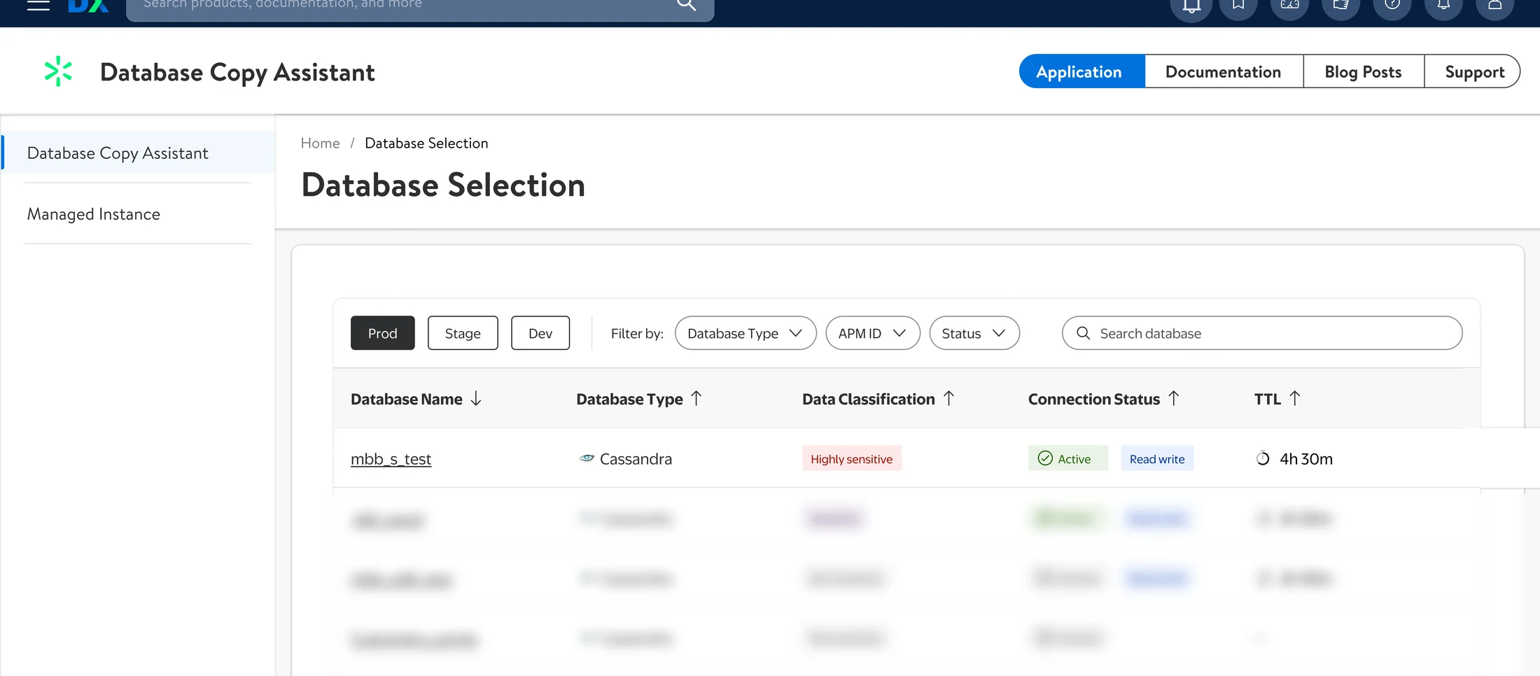 Sanitized Walmart Data Studio database selection interface